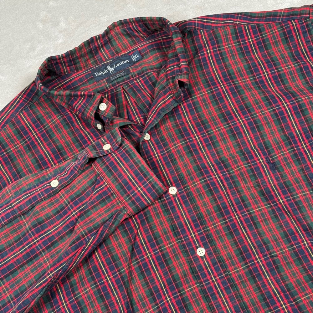 Ralph Lauren Button Down Shirt Mens XL Red Plaid Big Shirt Long Sleeve Cotton